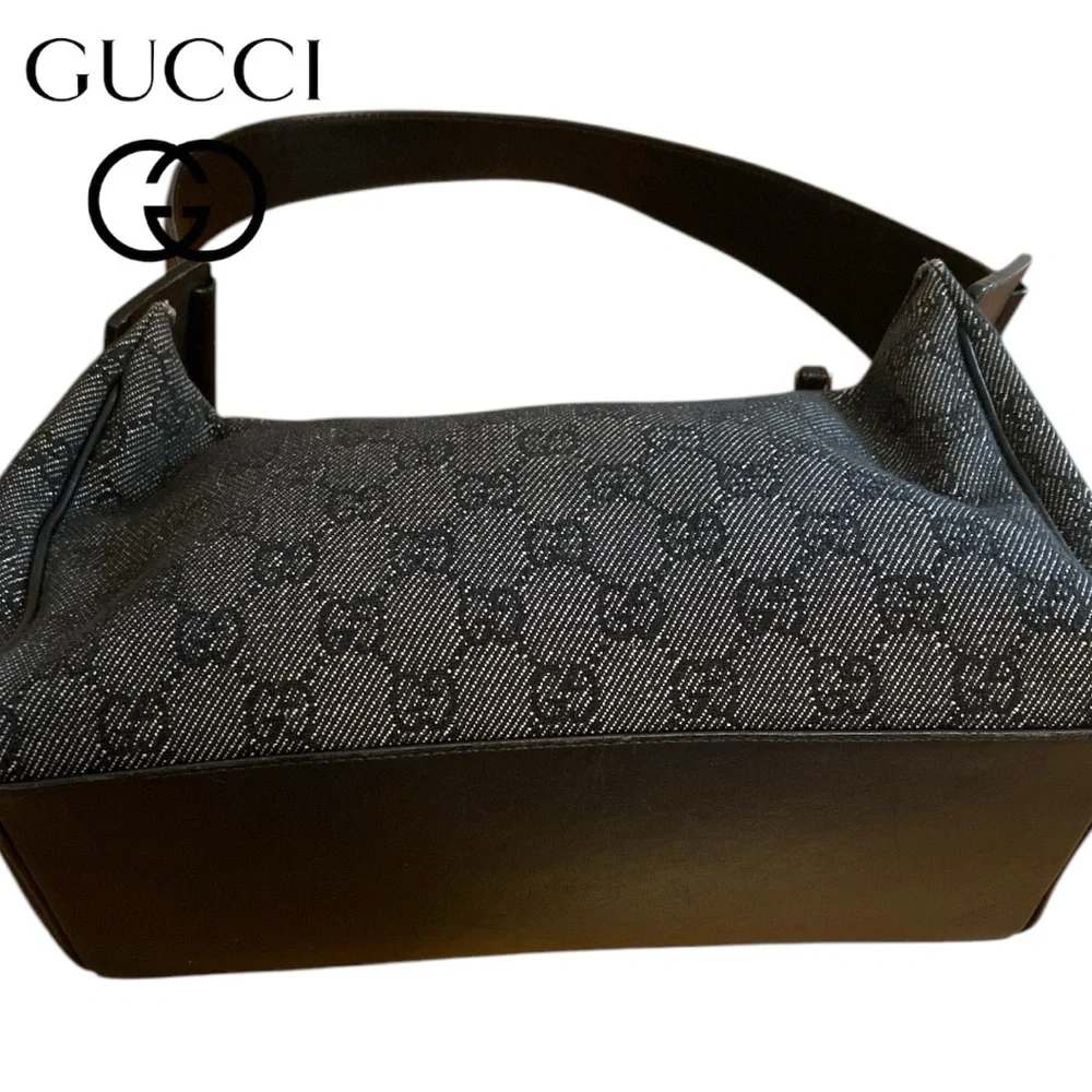 GUCCI Denim Monogram GG Signature Shoulder Bag w Gucci Dustbag - Picture 10 of 17